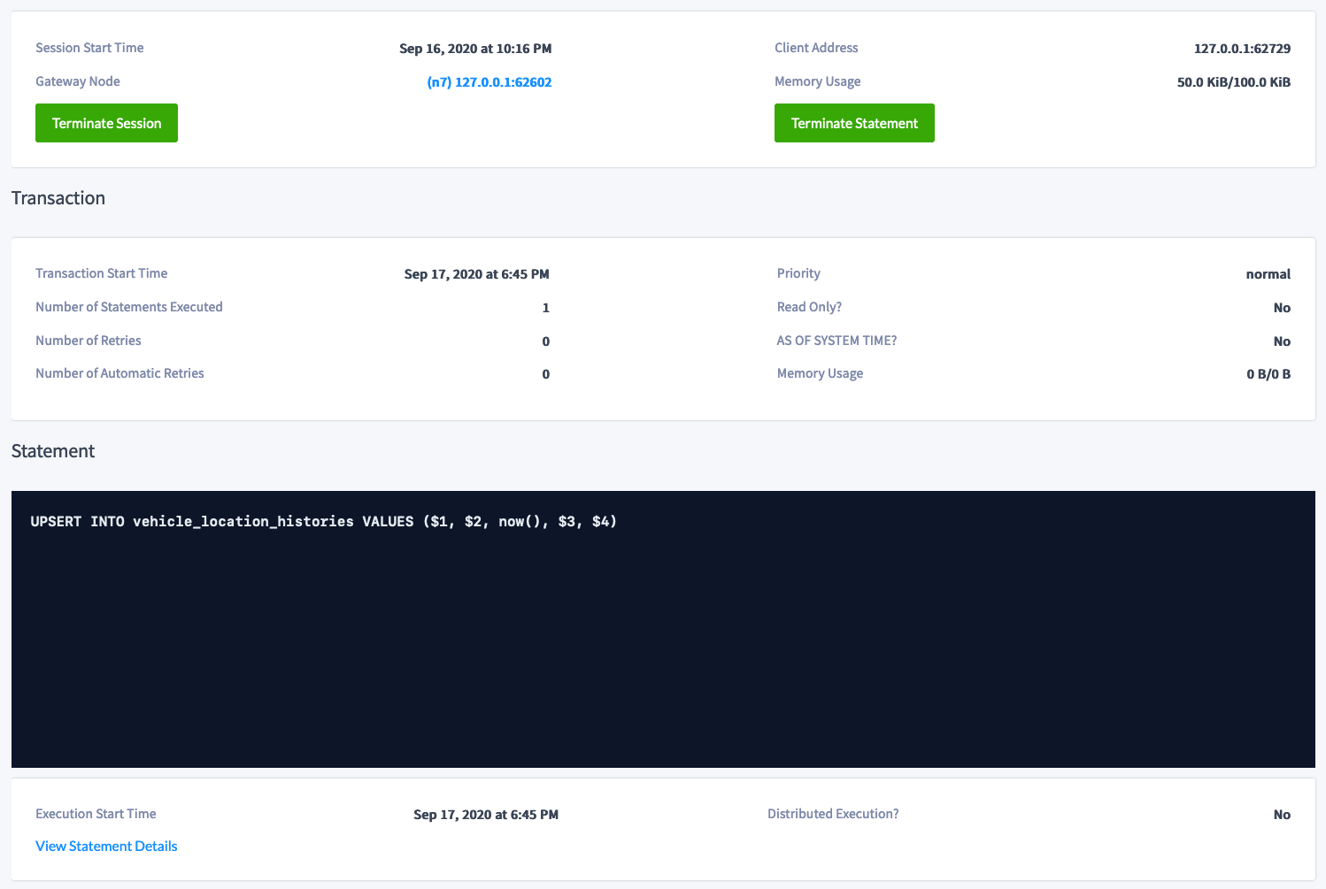 CockroachCloud Console Database Tables View